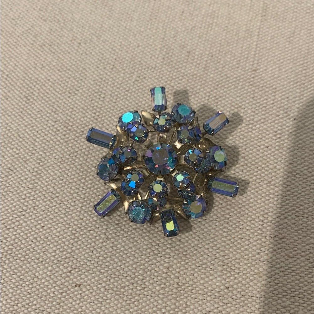 Vintage Blue Rhinestone Brooch